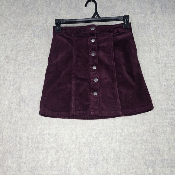 Maurices Burgundy Corduroy Button-Front Mini Skirt - Picture 1 of 8